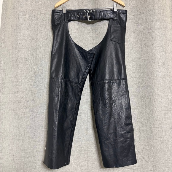 hot leathers Other - Hot Leathers Men Black Leather Motorcycle Chaps XL Biker Riding Gear Belted Snap
